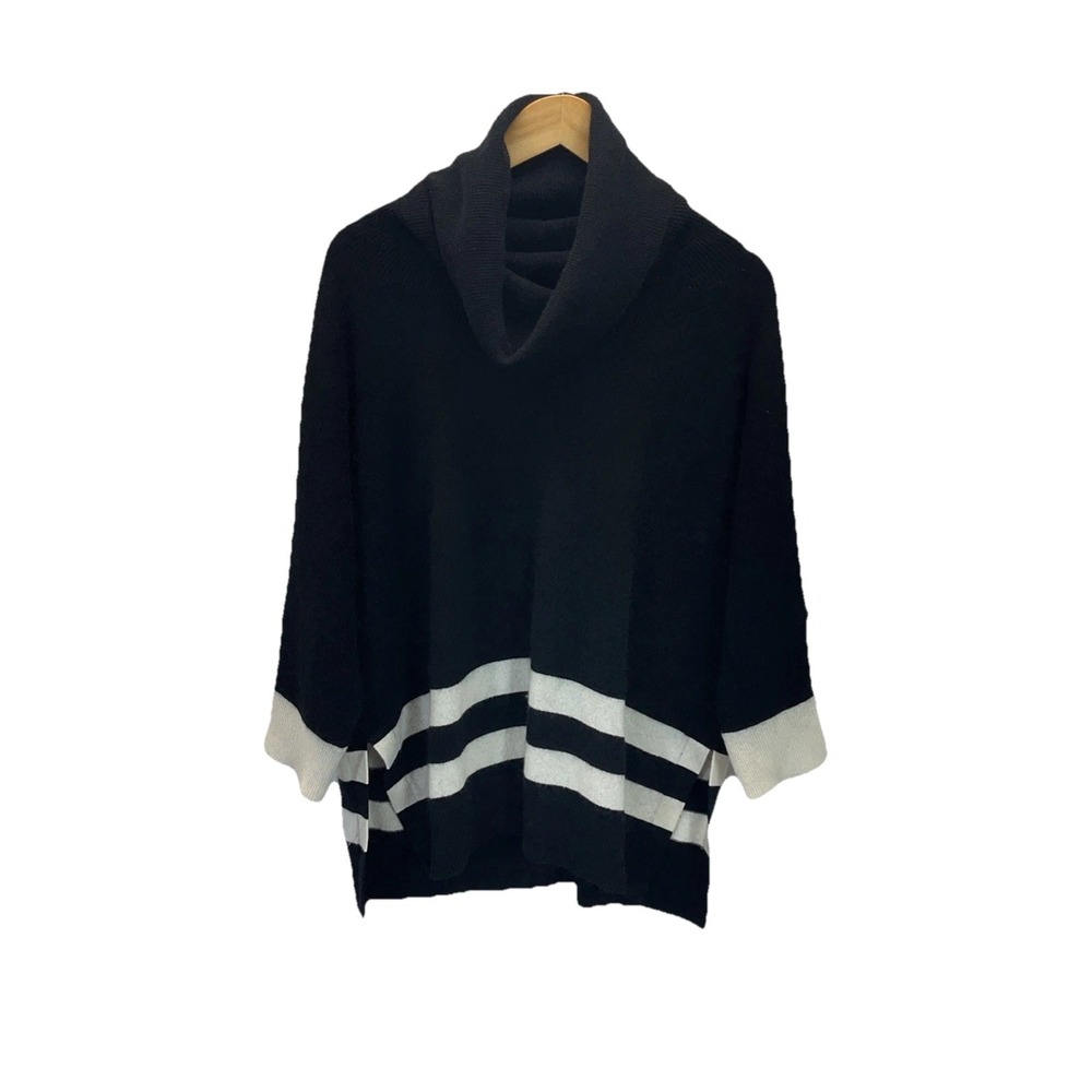 Neiman Marcus Sz S Sweater 100% Cashmere Black Turtleneck striped boxy loose